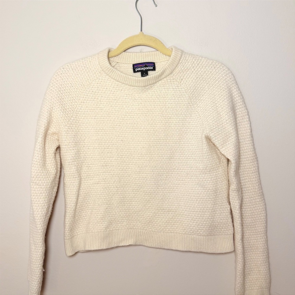 Women's Patagonia Recycled Cashmere Wool Knit Sweater Cream Pullover SZ S - Picture 6 of 7